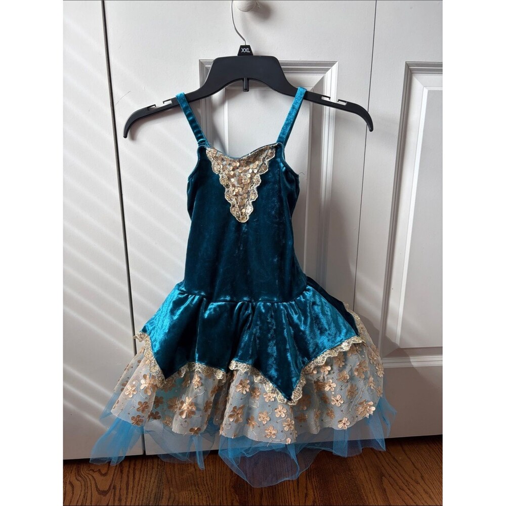 Revolution Girls Teal Velvet Princess Costume Size MC Medium